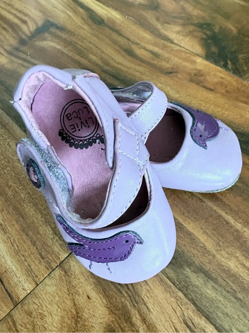 Live & Luca Baby Girl Lilac Leather Pio Bird Peacock Crib Shoes 0 6 12 Months